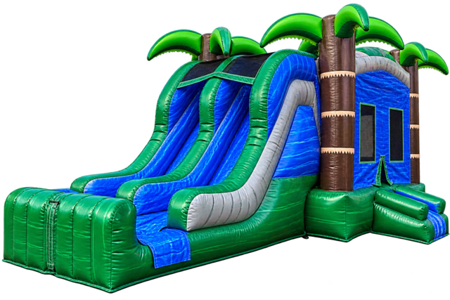 4-in-1 Tropical Blue Crush Bounce House Combo 
