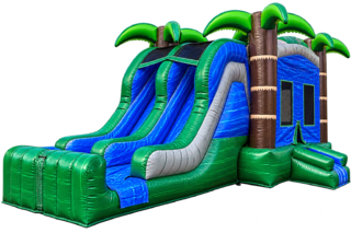 4-in-1 Tropical Blue Crush Bounce House Combo