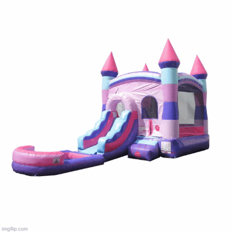 Pink Castle w/slide and BB Hoop and Water Tub