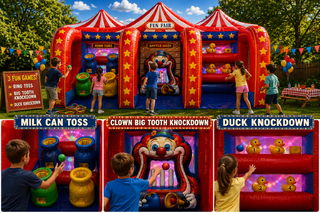 3 Game Carnival Booth Milk Can / Clown Big Tooth Knockdown / Duck knockdown