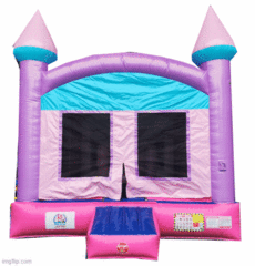 Pink Castle with obstacles and basketball hoop