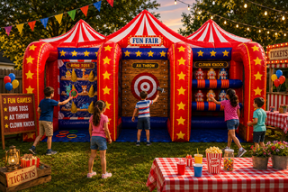 3 Game Carnival Booth Ring Toss/Axe Throw/Clown Knockdown