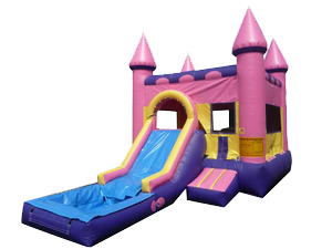 Pink Castle w/slide and BB Hoop and Water Tub