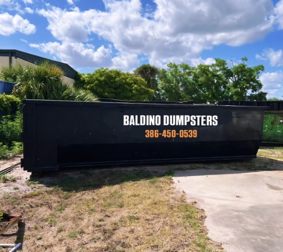 Baldino Dumpsters roll-off container placed on a job site outdoors