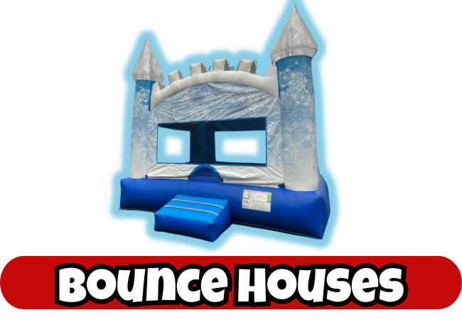 A picture of a bounce house with snow flakes for frent in Temple, Georgia. 