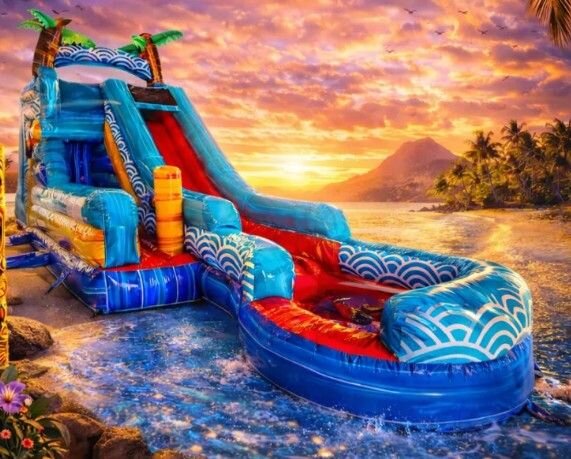 18 Ft Akuna Falls Single Dash Splash Obstacle Slide