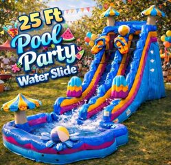 25FT Kickin Pool Party Wet/Dry Waterslide 