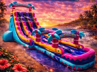 27FT Teal Rippling Rush Dual Lane Extended Water Slide