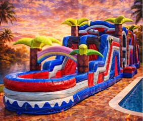 40 Ft Red White Blue Tropical Obstacle Course