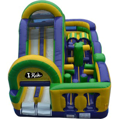 iRush compact obstacle with rock wall and dual lane slide