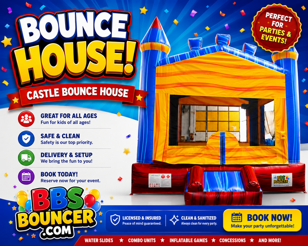 Blue and red bounce house 