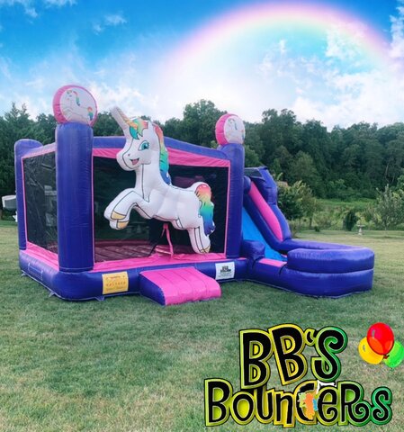 Unicorn bounce house with slide