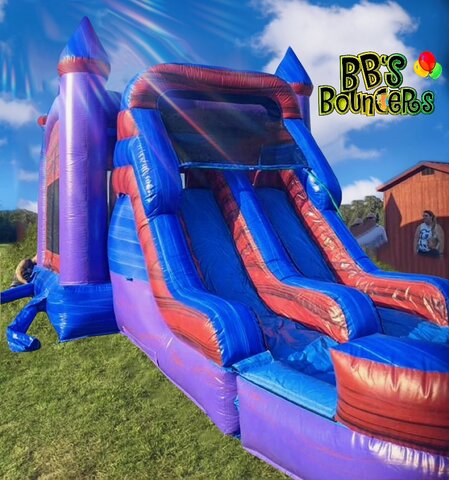 Red an blue dual lane slide/bounce house combo 