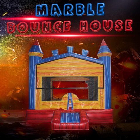 Blue and orange bounce house 