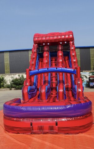 Red 18 ft double lane slide with pool 