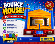 Blue and red bounce house 