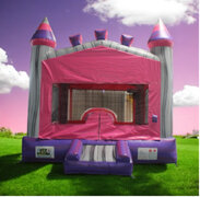 Pink and gray bounce house  