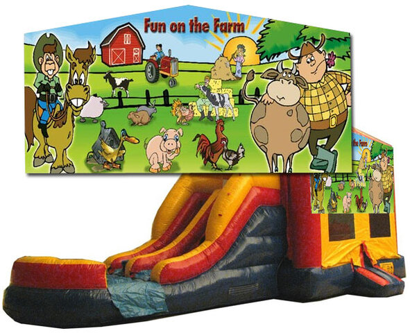 ~(C) Fun on the Farm 2 Lane Bounce Slide Combo