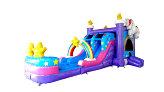 Dual-Lane Unicorn Bounce House / Water Slide Combo