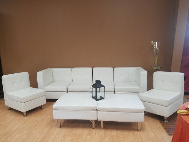 White Leather Faux Couch 6 Piece Sectional and 2 Ottomans