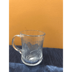Coffee Mug Glass w/ Etched Flower Design