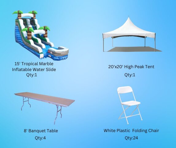15' Tropical Marble Water Slide & 20x20 Tent Package