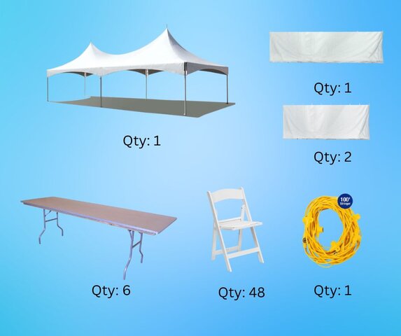 Premium 20x30 High Peak Wedding Package. Inc Lighting Upgraded Chairs & Tent Sidewalls