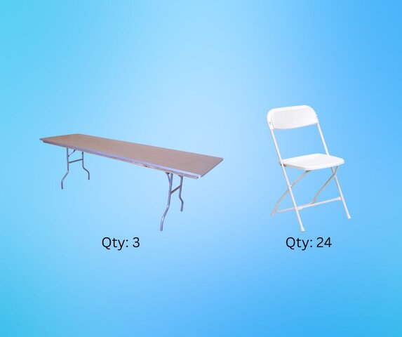 Table & Chair Package A; (3) 8ft Banquet Tables, (24) Chairs