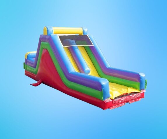 30' Retro Rainbow Inflatable w/ 9' High Rock Climb Obstacle Slide