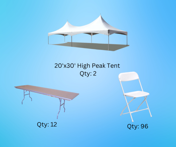 Tent Package D (30x40) 12 (8ft Banquet Tables, 96 chairs) 