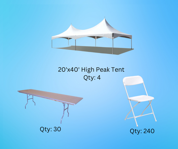 Tent Package H (40x80) (30 8ft Banquet Tables, 240 chairs)