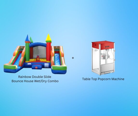 Rainbow Dual Slide Inflatable & Popcorn Machine Package