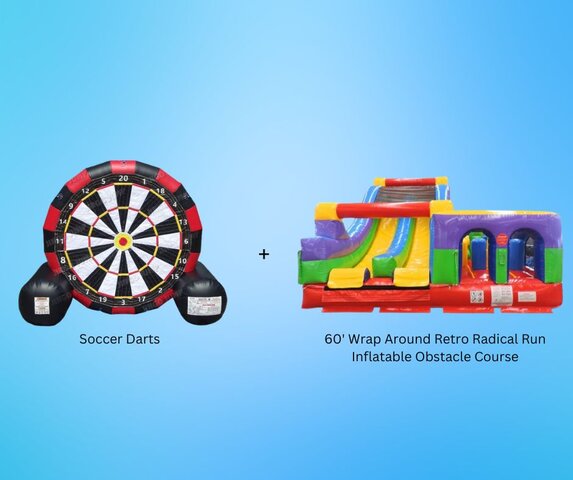 60' Radical Run Inflatable Obstacle Course & Soccer Darts Package