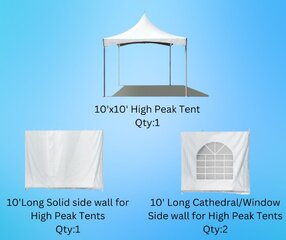 10x10 High Peak Tent with 3 Side Wall Package