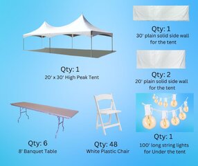 Premium 20x30 High Peak Wedding Package. Inc Lighting Upgraded Chairs & Tent Sidewalls