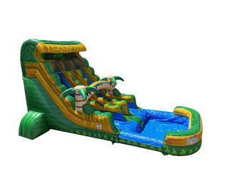 Tropical Rush: Dive into the Fun with Our 18 FT 2-Lane Wet Slide!