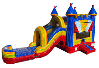 Carnival Combo Delight: Soar and Slide with our Dry Bounce House featuring Landing Pad Attachment!