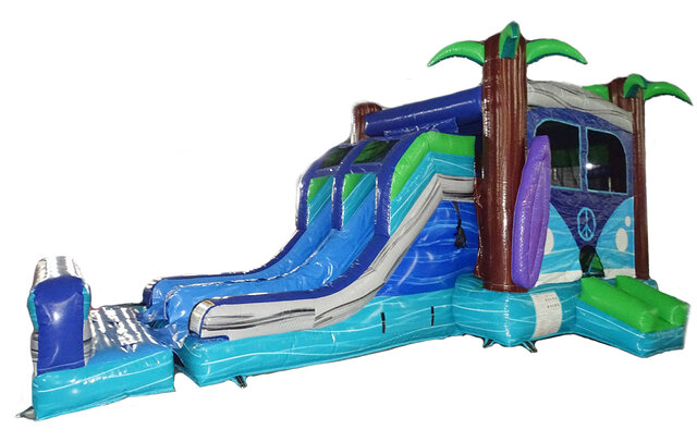 Retro Splash Dual Lane Bounce House Slide Combo (Wet or Dry)