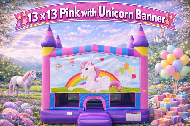 13 x 13 Pink with Unicorn Banner