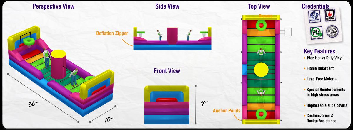 Basketball bungee challenge rental dimensions and setup blueprint from Bouncey House Rentals in Sacramento, CA