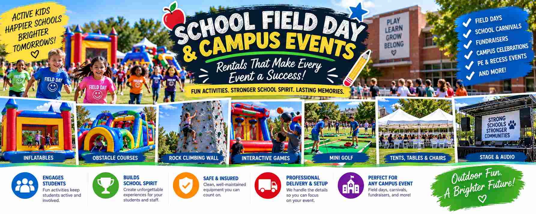 School field day and campus event rentals in Sacramento from Bouncey House Rentals
