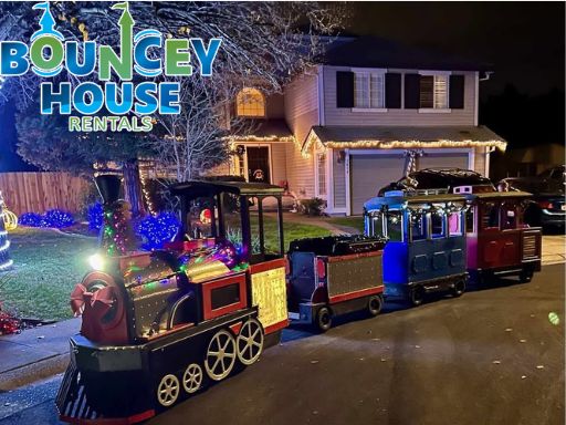 Trackless train rental for fall festivals and community events in Sacramento from Bouncey House Rentals