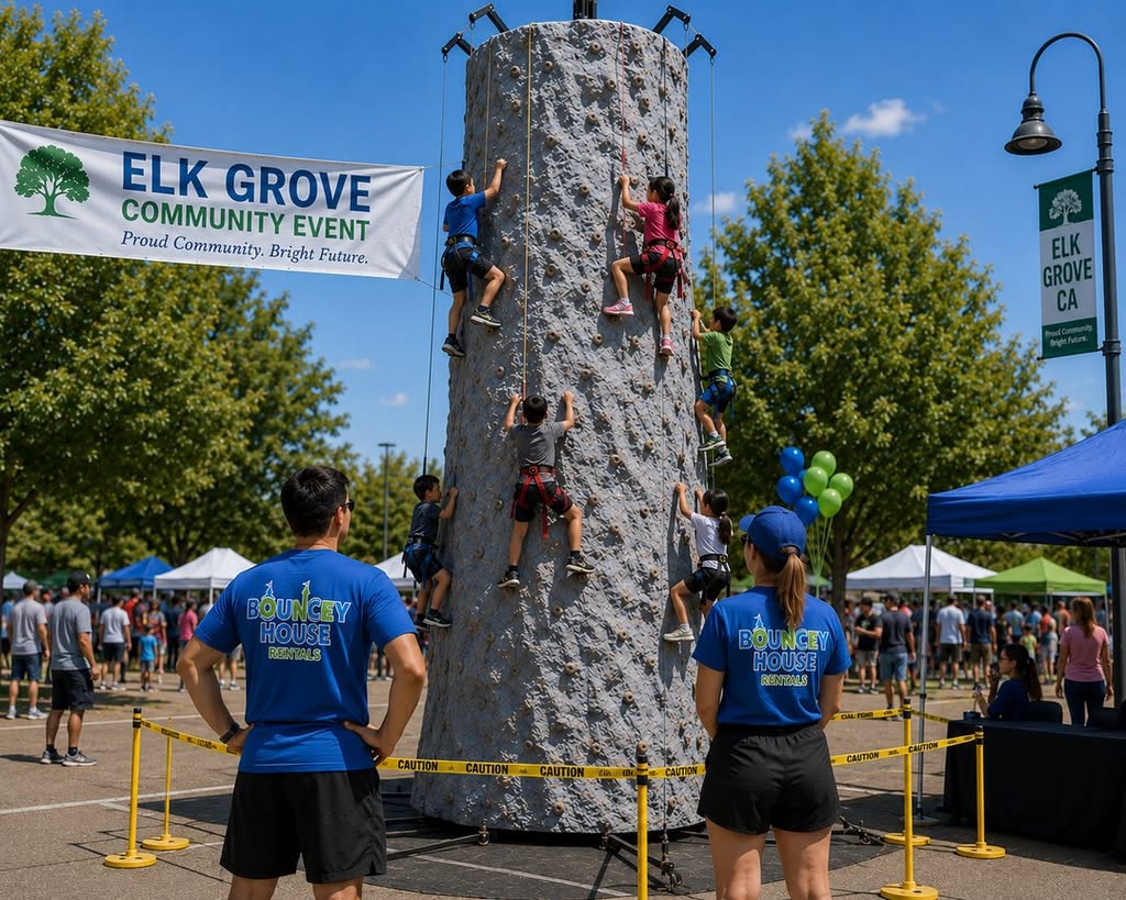 HOA and community event rentals from Bouncey House Rentals with bounce houses and inflatables set up for a Sacramento neighborhood block party