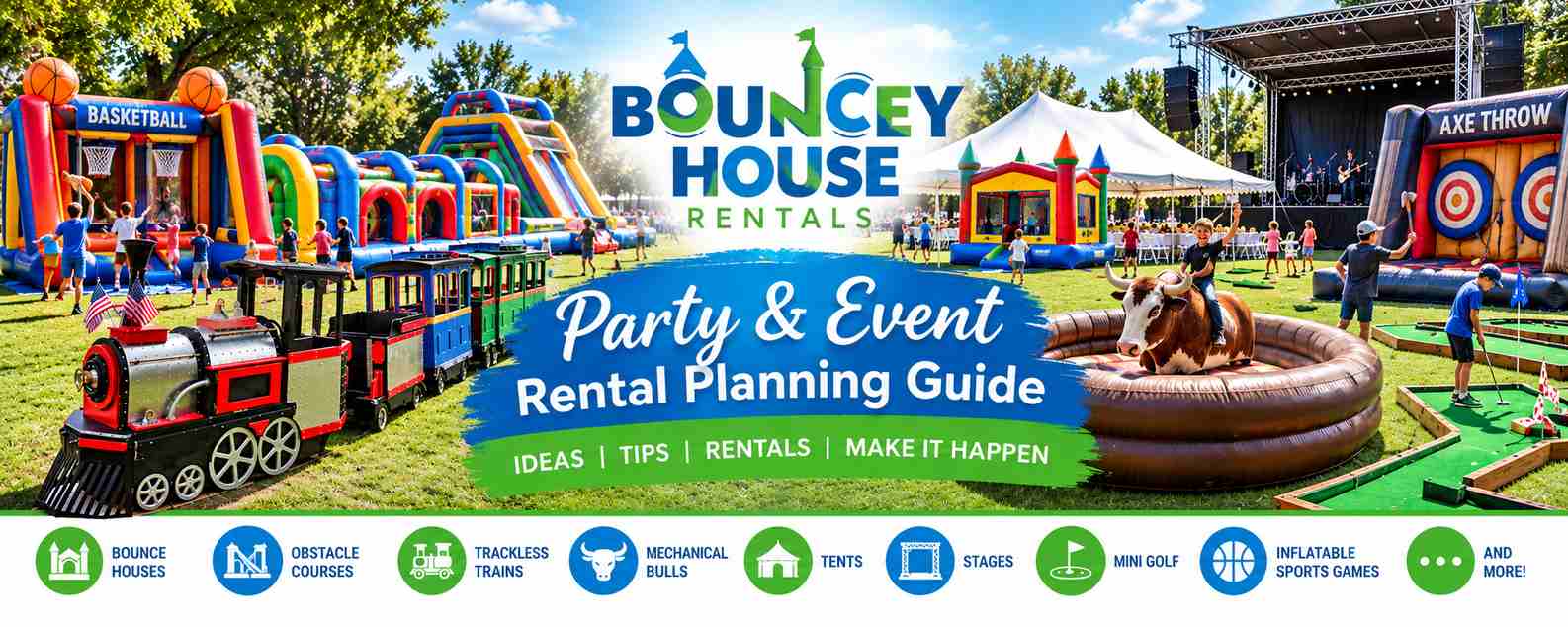 Party and Event Rental Planning Guide from Bouncey House Rentals Sacramento, CA covering bounce house safety, event planning, corporate rentals, and holiday party ideas