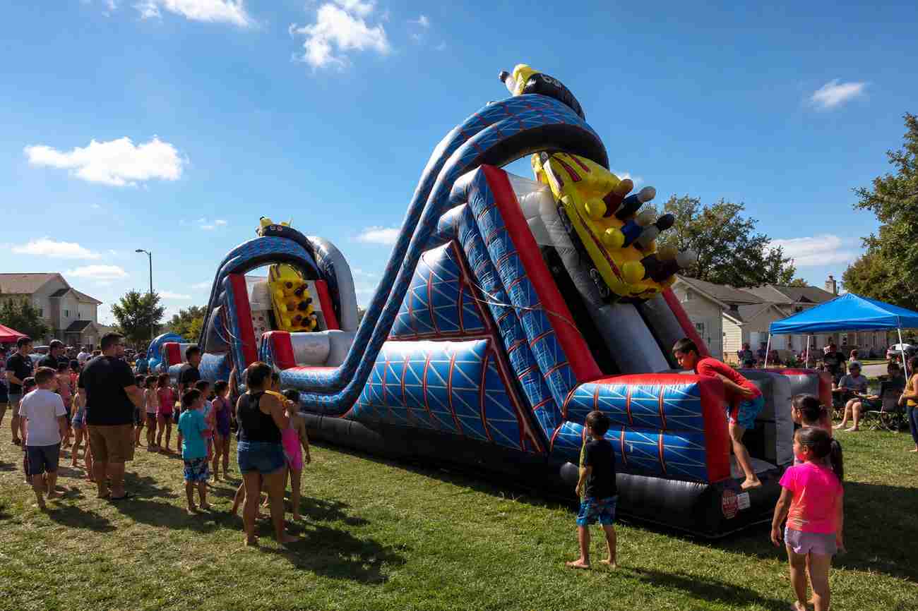 Inflatable obstacle course rental in Elk Grove, CA from Bouncey House Rentals, commercial-grade course set up and ready for a party