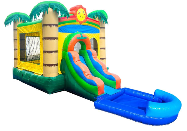 WET DRY: 14’  Tropical Jungle Sun Water Slide Bounce House Combo