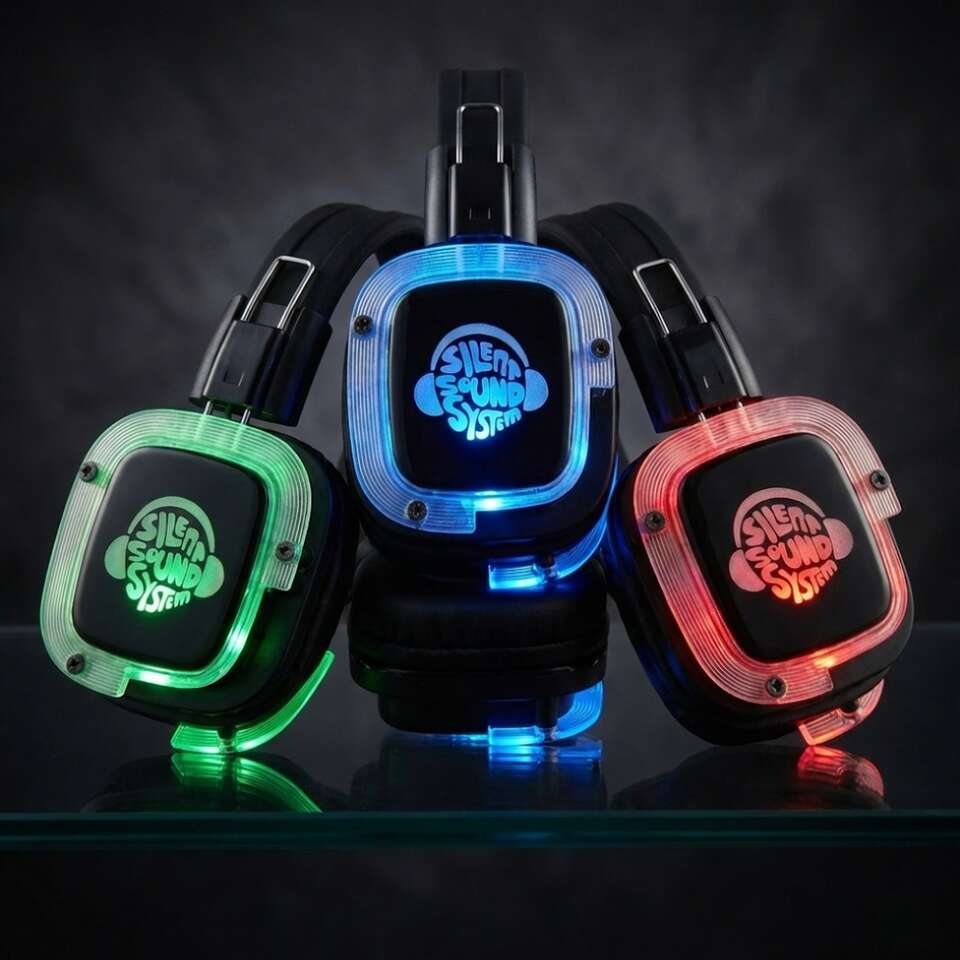 Big Sky Bounce silent disco headphones with LED lights