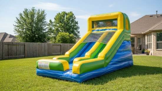 Big Sky Bounce water slide set up on a backyard lawn