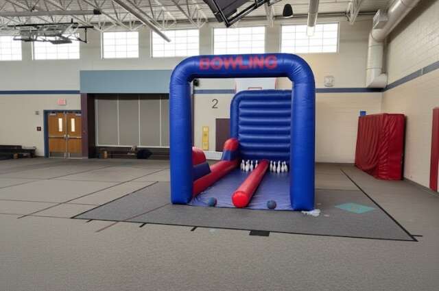 Big Sky Bounce inflatable bowling game set up