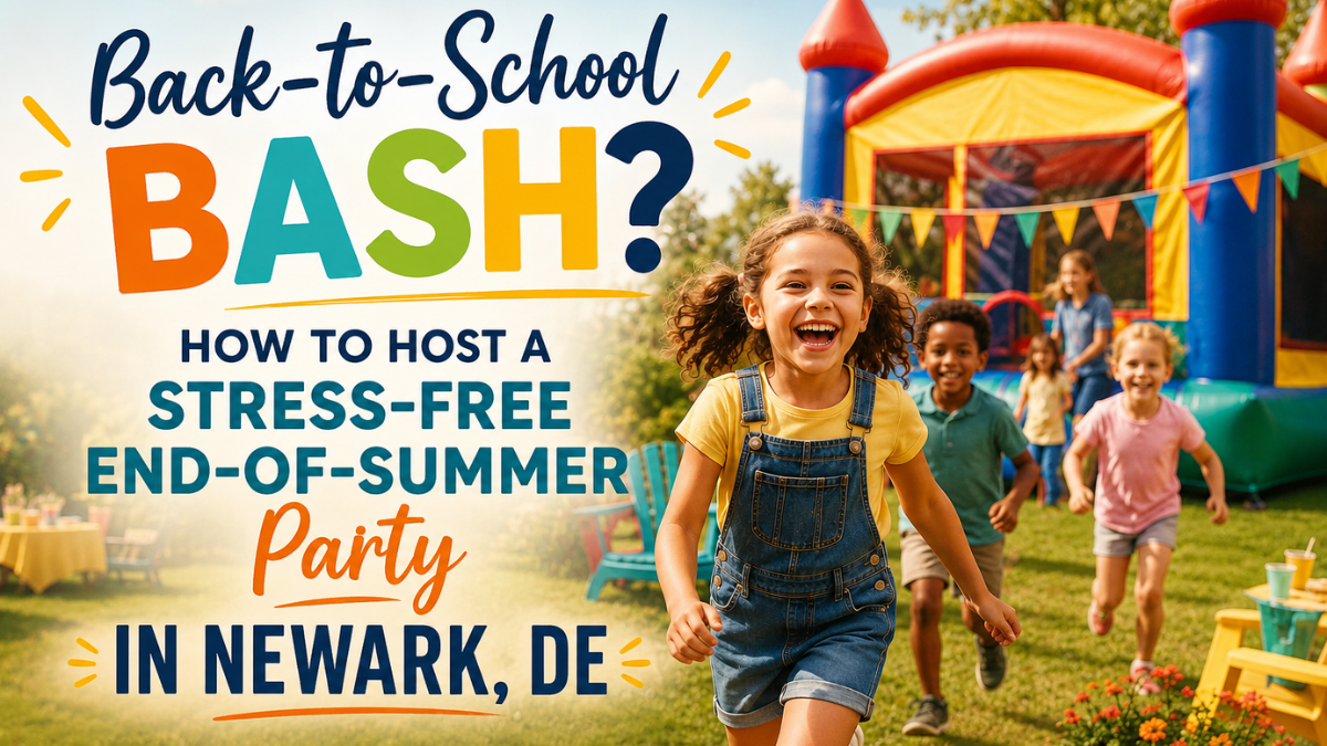 Kids enjoying a backyard party with bounce house in Newark, DE